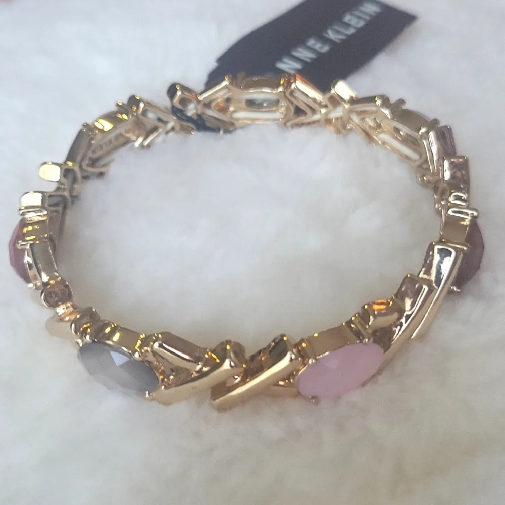Anne Klein Gold Bracelet with Pink Accents - Picture 3 of 3